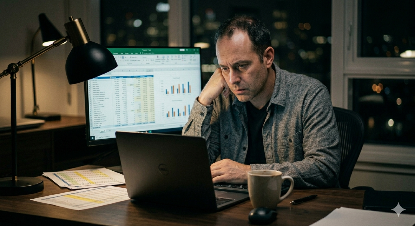 Sales manager with Excel pivot table late Sunday evening